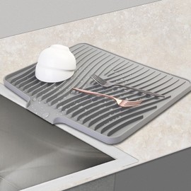 Silicone Dish Drying Mat for Kitchen Counter, Dish Drying Pad with Built-in Drain Lip Non-Slip Drain Pad Heat Resistant Dish Drainer Mat Silicone Draining Mat for Kitchenware, Vegetables, and Fruits