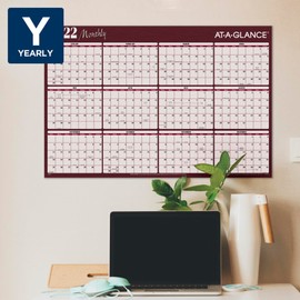 2022 Erasable Calendar, Dry Erase Wall Planner by AT-A-GLANCE, 48" x 32", Jumbo, Horizontal, Reversible, Red (A152)