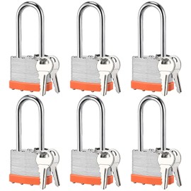 Locilot 6pcs Solid Keyed Alike Padlock with 12 Same Keys - Resist Cutting, Gym Locker Lock with Key, Storage Pad Lock for Locker Gym Gate Outdoor Indoor Use (Long Shackle)