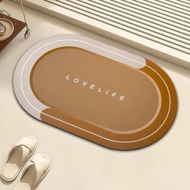 YCTMALL Rubber Bath mats Quick-Drying Non-Slip Bathroom mat Super Absorbent Bath mat Instant Dry Bath mat, Bathroom Rug in Front of The Kitchen Sink, Shower Room, Bathtub, Oval(Brown+16.9x26.7in)