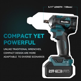 Seesii 3/8" Cordless Impact Wrench, Power Impact Gun w/Max Torque 330Ft-lbs(450N.m), 4.0Ah Rechargable Battery & 4 Sockets, Compact Power Impact Wrench for Lightduty Work Car Home,WH450