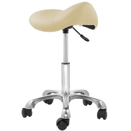 Saloniture Professional Ergonomic Saddle Stool, Cream - Adjustable Hydraulic Seat, Rolling Spa Salon, Massage, and Medical Office Chair with Swivel Wheels