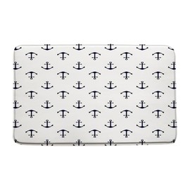 Nautical Anchor Bath Mat,Navy Blue White Anchor Ocean Bathroom Kitchen Runner Rug,18x30 Inch