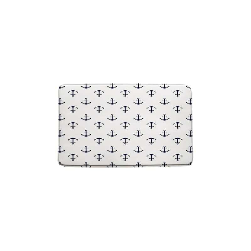 Nautical Anchor Bath Mat,Navy Blue White Anchor Ocean Bathroom Kitchen