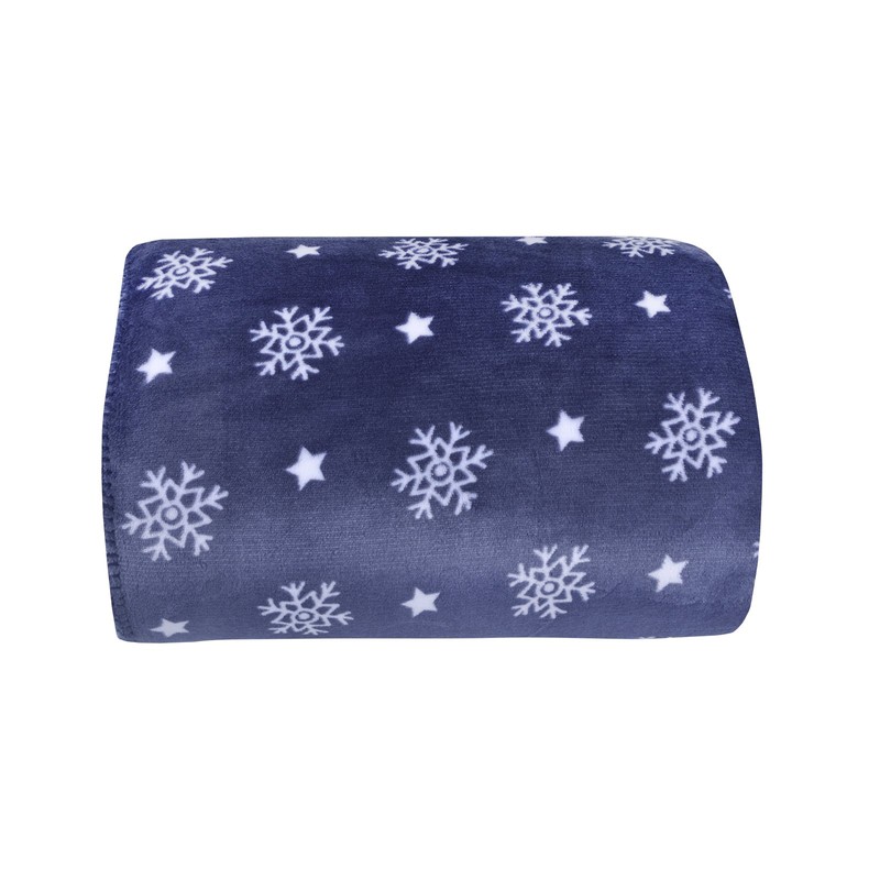 Micro-Pro Navy Snowflake Sherpa Lined Fleece Blanket Throw Cosy Soft