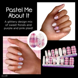 Color Street Pastel Me About It Nail Polish Strips Set Plaid Purple Pink Glitter