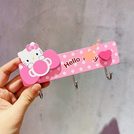 Kitty Hanger Pink Wooden Hnager with Hooks for Home, Clothing, Purse (Pink 3 Hook)