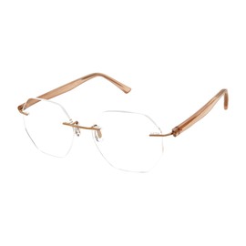 Scojo New York Gels Heptagon Reading Glasses - Scratch-Resistant, Stylish Readers for Men & Women, Reflective Gold Crystal - 1x Magnification