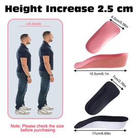 KASESSS 2 Pairs Height Increase Insoles, Invisible Height Insoles, 2.5cm Thick, Elastic Eva Heel Lifts Shoe Inserts Non-Slip Shoe Insoles Men and Women Height Increasing Insoles Shoe Lifts Replacement