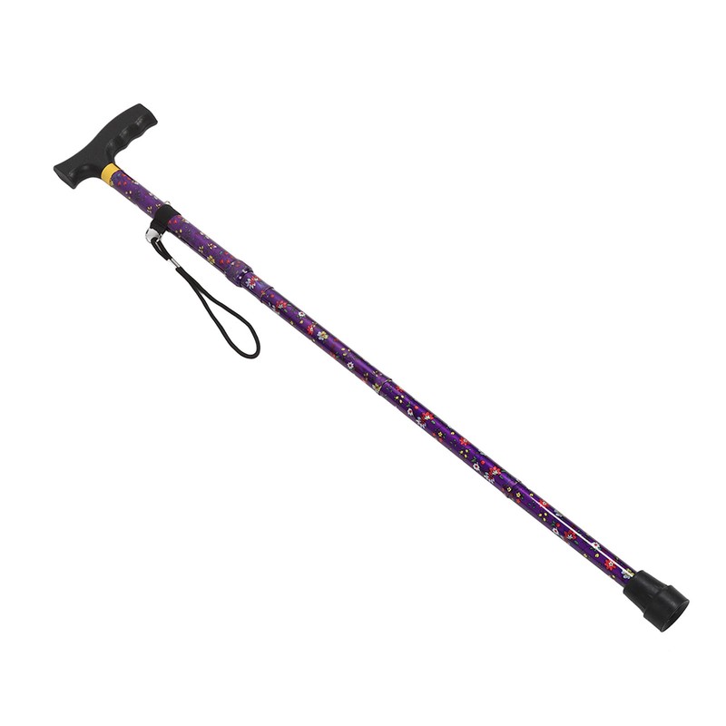 Folding Walking Cane T Handle Adjustable Height Print Folding Cane