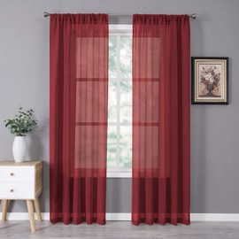 Tollpiz Sheer Curtains Linen Textured Bedroom Curtain Sheers Light Filtering Rod Pocket Voile Curtains for Living Room, 54 x 84 inches Long, Burgundy Red, Set of 2 Panels