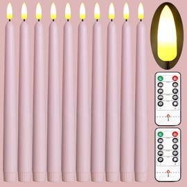 10 Pack Pink Flameless WAX Coverd 11'' Taper Candles with 2 Remote, LED Battery Operated Flickering Bright candle for proposal, wedding, festive, Family dinner, birthday party, or home decor