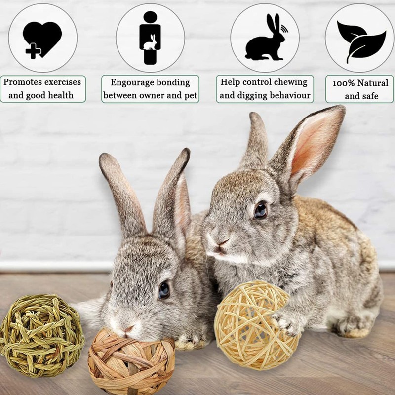 SunGrow Assorted Rabbit Chew Balls, Teething Activity Toy for Pocket