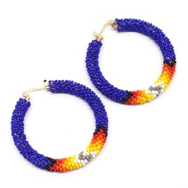 Handmade Beaded Small 2 inch Hoop Round Earrings Liverback for Women All Season(Blue Fire)