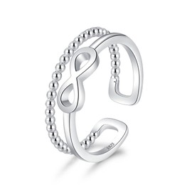Cangall Silver Women's Rings, 925 Sterling Silver Open Adjustable Double Rings, Simple Open Silver Rings, Heart/Infinity Finger Rings, Front Rings, Stackable Open Knuckle Rings for Women, 925 sterling