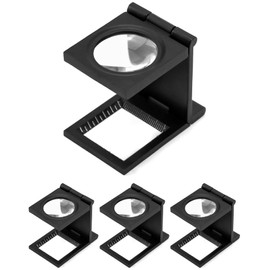 QWORK 4 Pcs Mini 10X Three-Folding Magnifier with Scale, Zinc Alloy Magnifying Glass for Textile, Jewelry, and Repair