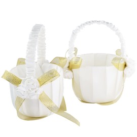 EinsSein 2 x Scatter Baskets Wedding Golden Flower Gold Flower Basket Flower Girl Scatter Basket Basket Basket Flower Baskets Flower Children Flowers Scattering Basket Scattering Church