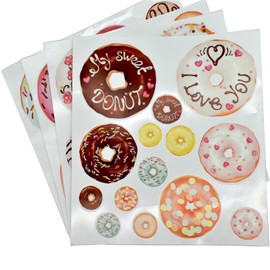 Maydahui 4 Sheet (48 Counts) Donuts Wall Decal Dessert Wall Stickers 11 inch Kawaii Food Decor Nursery Christmas Home Decorations
