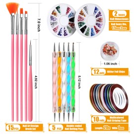 Teenitor Nail Pen Designer, Stamp Nail Art Tool with 15pcs Nail Painting Brushes, Nail Dotting Tool, Nail Foil, Manicure Tape, Color Rhinestones for Nails Pink