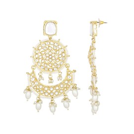 Aheli Gold Plated White Kundan Studded Chandbali Dangle Earrings Ethnic Fashion Jewellery Gift for Women