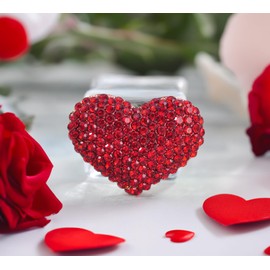 Gyn&Joy Gold Tone Red Colored Crystal Love Heart Brooch Pin