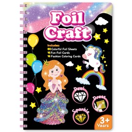 iselyn Art & Craft Activity for Kids, Foil Fun Card Princesses Castle Making Kits, No Mess DIY Creative Activity Supplies Travel Toys Set, Ideal Gifts for Girls Boys Ages 4 5 6 7 8 9 Year Olds