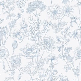 EeeComing Floral Peel and Sick Wallpaper Boho Contact Paper Modern White and Blue Peel and Stick Wall Paper Removable Self Adhesive Wallpaper for Bedroom Bathroom Cabinets Vinyl Roll 17.3”X118.1”