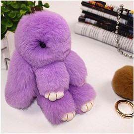 Bestowal Soft Fluffy Faux Fur Rabbit Doll Keychain Pendant (13cm, Purple)