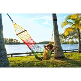 Naturejam Rasta Hammock-Portable Jamaican Camping Mesh Rope Hammock with Carrying Bag and Tree Straps