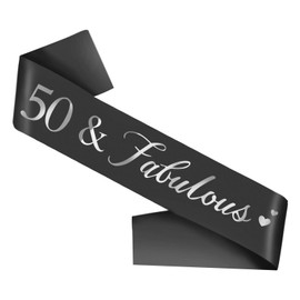 50th Birthday Sash, Happy 50th Birthday Sash for Women Black Sash with Silver Foil Letter 50 Fabulous Birthday Gifts Party Decorations Favors