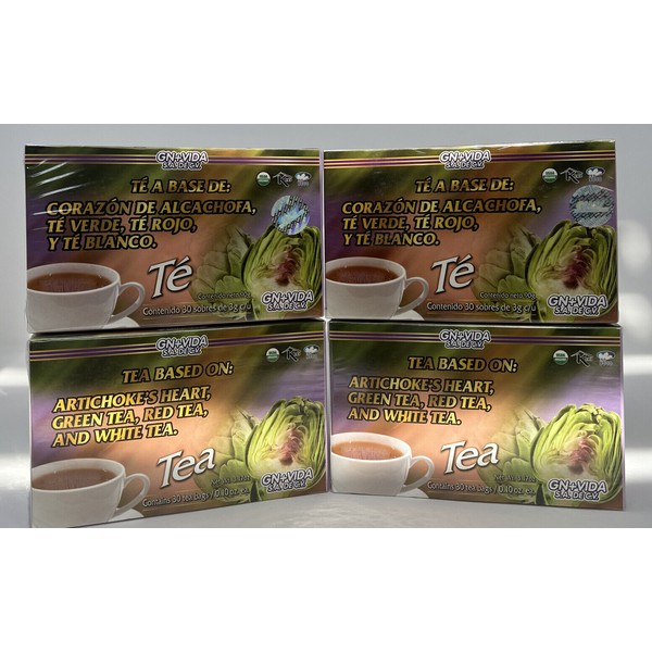 4Pack  Alcachofa Detox Tea GN+Vida ORIGINAL Artichoke Green Te and More 120 DAY