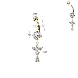 Pierced Owl 14GA 316L Stainless Steel CZ Crystal Triple Marquise Leaf Dangling Belly Button Ring (Silver Tone)