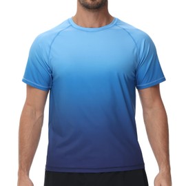 Huayuzh UV Shirt Men's Rash Guard T-Shirt Swimming Shirt UPF 50+ Quick Drying Lightweight Breathable Surfing Hiking Top, 1-blue gradient colour, XXL