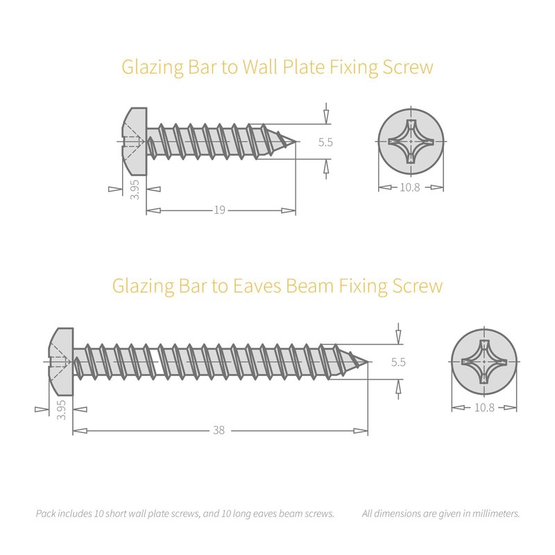 Heavy Duty Self-Supporting Glazing Bar Screw Fixings (5 Bar Pack)