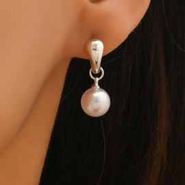 Xduargs Boho Pearl Drop Hoop Earrings Vintage Pearl Hoop Huggie Earrings Silver Pearl Dangle Earrings Minimalist Pearl Round Earrings Jewelry for Women