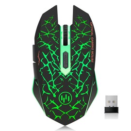 VEGCOO C12 Rechargeable Wireless Gaming Mouse Mice Silent Click Cordless Mouse 7 Smart Buttons PC Gaming Mouse Mice Advanced Technology with 2.4GHZ Up to 2400DPI (C12 Green)