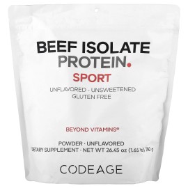 Proteína en polvo aislada de carne deportiva, sin sabor, 1,65 lb (750 g)