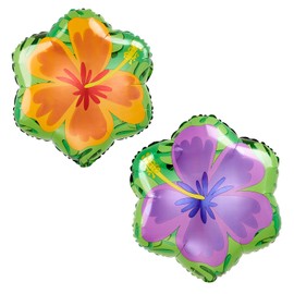 Set of 5 Orange & Purple Double Sided Hibiscus 18" Foil Summer Party Balloons