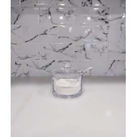 J&M DESIGN Clear Acrylic Sugar Bowl With Lid And Spoon For Coffee Bar Accessories, Cereal Bowls, Tea, Kitchen Countertop Canisters & Baking - 8 oz Container Jar Dispenser Holder - Dishwasher Safe