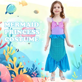 Girls Mermaid Costume Princess Dress Up Cosplay Party Dress with Accessories