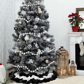 Civaner Black and White Christmas Tree Skirt 24 Inch Ruffle Tree Skirt Fluffy Xmas Tree Mat Farmhouse Christmas Ornaments for Holiday Party Xmas Tree Decoration