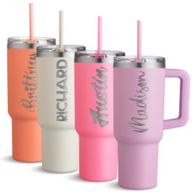 Custom 40 Oz Tumbler with Handle, Engraved Name Mug for Hot & Cold Drinks, Insulated Stainless Steel Travel Cup, Gift for Her - Lilac