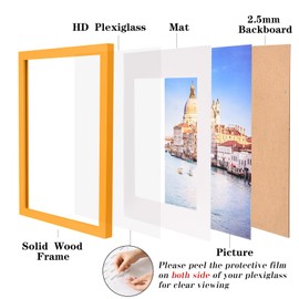 wyooxoo 12x12 Picture Frame Orange Solid Wood Photo Frames Display Pictures 8x8 with Mat or 12x12 Without Mat Colorful Frame For Horizontal Vertical Wall Mounting