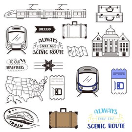 CRASPIRE Train Clear Rubber Stamps Travel Map Boot Word Transparent Vintage Postmark Silicone Seals Stamp Journaling Card Making DIY Scrapbooking Photo Album Decorative Film Frame Stamp Sheets