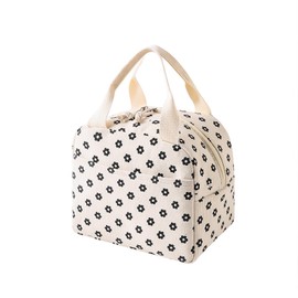 Nanxson Insulated Cooler Bag, 9 L, Corduroy Thermal Bag, Lunch Bag, Portable Lunch Box, Foldable Insulated Bag for Work, School, Office, Picnic, Travel (9L, White Flower)