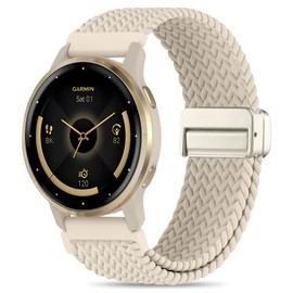 EverAct 22mm Magnetic Braided Watch Band Compatible with Garmin Venu 3 45mm Watch Band/Venu 2/Vivoactive 4/Forerunner 265/255/255 Music,Quick Release Elastic Nylon Soft Sport Stretchy Strap for Women