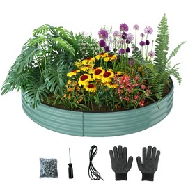 Galvanized Metal Planter Round Raised Garden Bed Kit for Gardening Outdoor，2x2x1ft Planter Grow Garden Box Raised Flower Bed，Round Galvanized Planter Outdoor Metal Fire Pit Ring