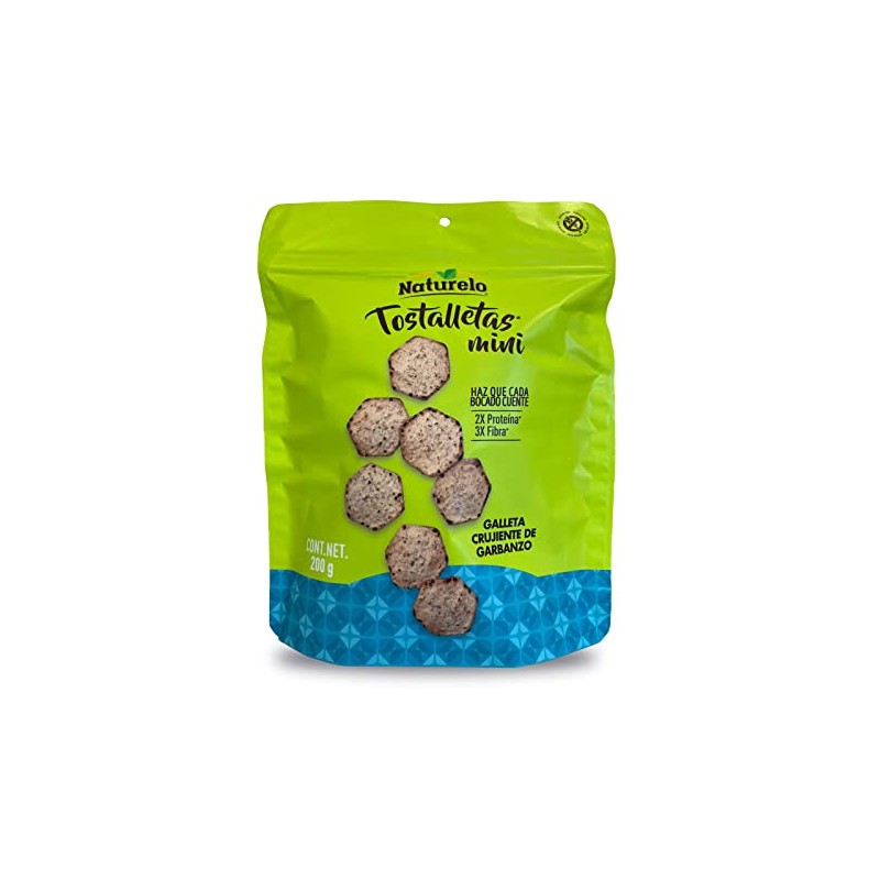 Tostalletas Mini, Galletas Crujientes de Garbanzo y Maíz.