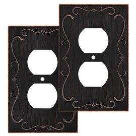 French Cabriole Decorative Wall Plate Switch Plate Outlet Cover (Single Duplex, 2 Pack, Aged Bronze)