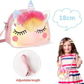 Unicorn Handbag Jewellery Set for Girls, Unicorn Chain Necklace Bracelet Ring Jewellery Set, Unicorn Gifts for Girls, TPU Storage Bag, Birthday Gift Girls 2 3 4 5 6 Years, Leather